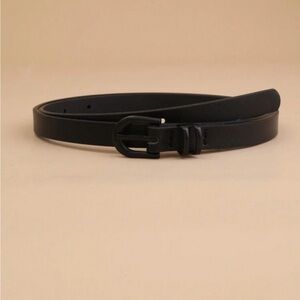 Women's Slim Black Leather Belt with Matte Buckle
